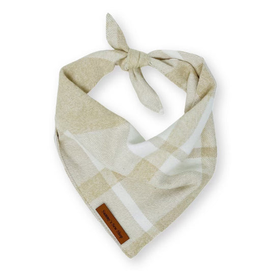 Light brown and white checked flannel Sammy's Sew Shop bandana for large and giant breed dogs with neck up to 34 inches
