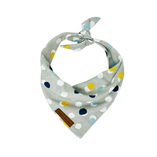 Gray Sammy's Sew Shop bandana with yellow, white, and navy confetti pattern for large and giant breed dogs with neck up to 34 inches