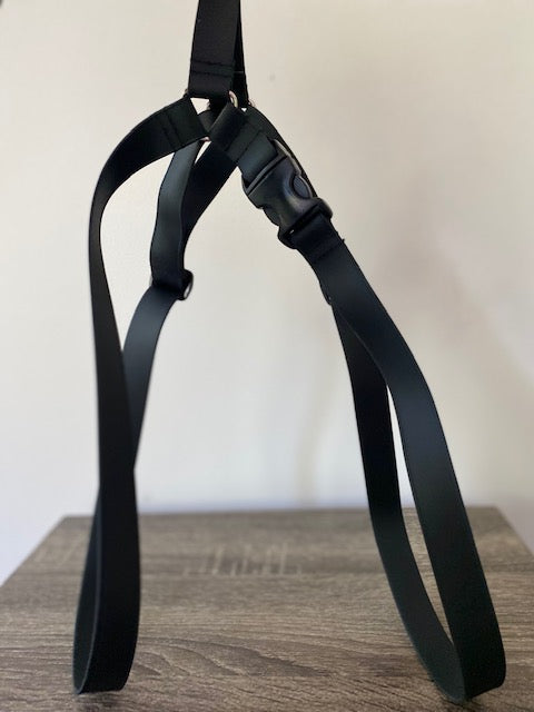 Black waterproof lightweight biothane easy-on Mimi Green dog harness for large and giant dogs with a 35 inch to 42 inch girth