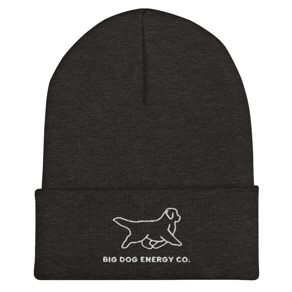 Dark grey cuffed winter hat with Big Dog Energy Company logo