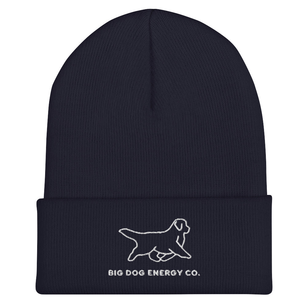 Navy cuffed beanie with Big Dog Energy Company logo