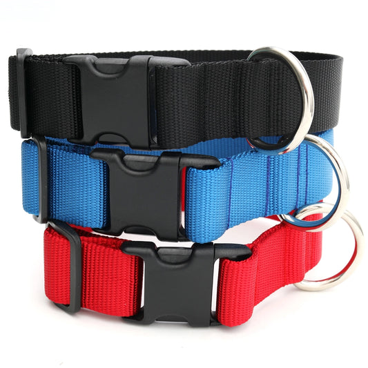 1.5" wide nylon Mimi Green dog collars for big and giant dogs with necks between 33 and 35 inches