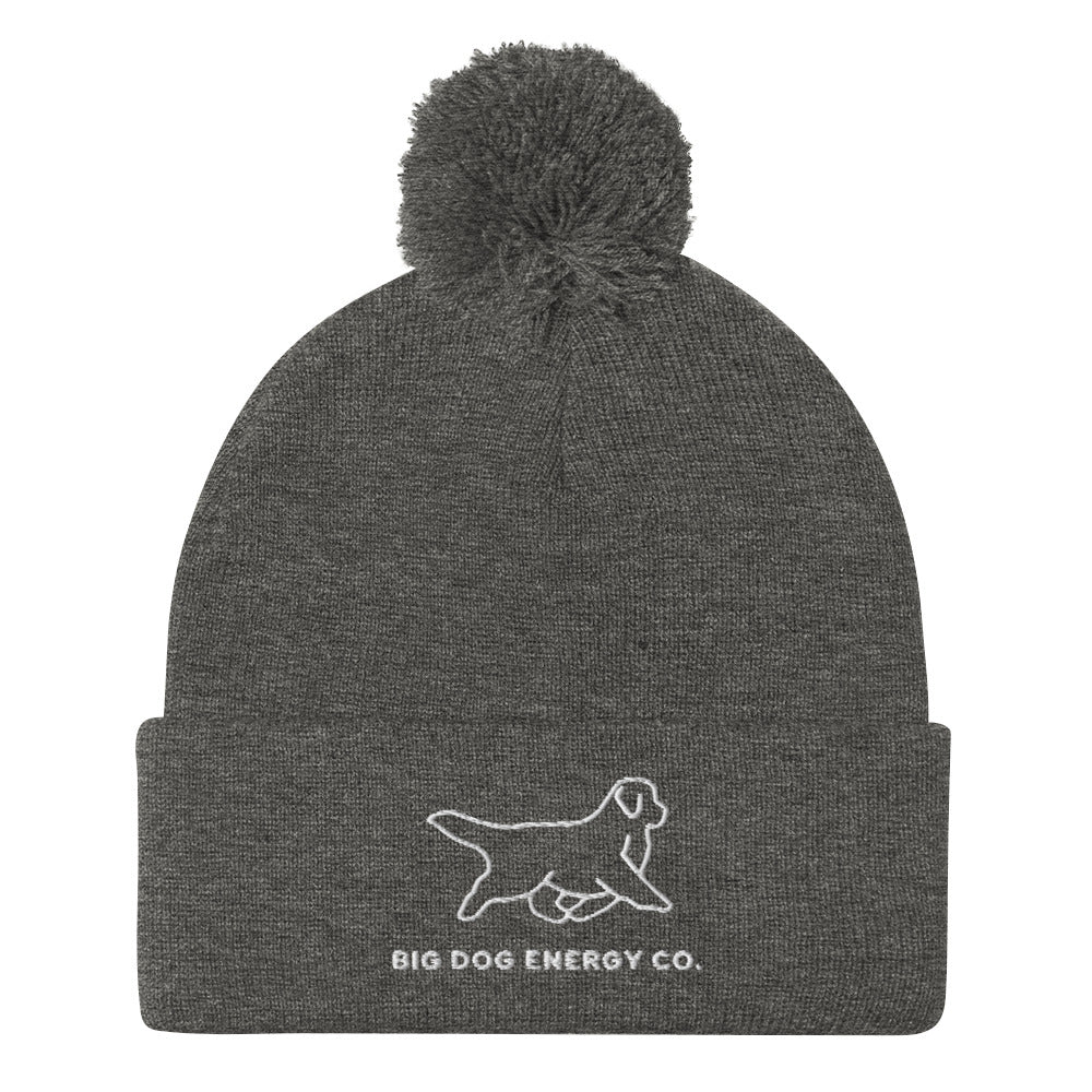 Dark heather gray cuffed winter with pom and Big Dog Energy Company logo