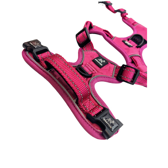 Back panel of XL pink Pawshtails no-pull harness that fits giant and large dogs