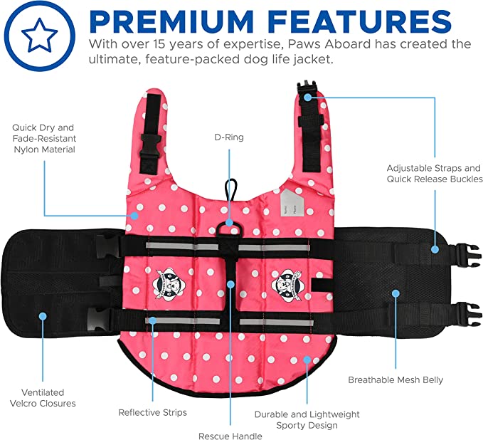 Pink Polka Dot Neoprene Dog Life Jacket