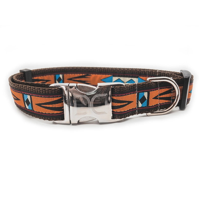 1 inch wide brown Diva Dog collar with Native American style pattern for big and giant dogs with necks between 24 and 32 inches