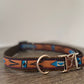 1 inch wide brown Diva Dog collar with earth tone and blue pattern for big and giant dogs with necks between 24 and 32 inches