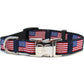 1 inch wide navy Diva Dog collar with American flag pattern for big and giant dogs with necks between 24 and 32 inches