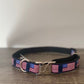 1 inch wide navy Diva Dog collar with starts and stripes pattern for big and giant dogs with necks between 24 and 32 inches