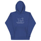 Royal blue hoodie showing the white Big Dog Energy Company logo, which is a Newfoundland dog silhouette over the company name, with a smaller saying "Big Products for Big Pups" underneath the logo, also in white text.
